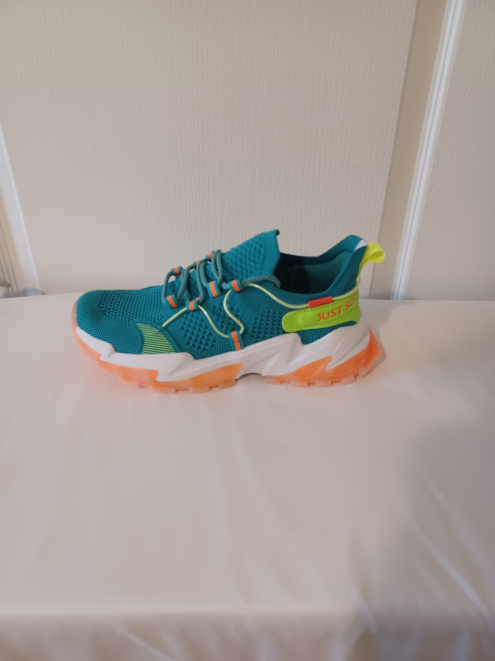 Amazon Teal Athletic Sneakers with Neon Orange and Yellow Accents - Picture 8 of 15